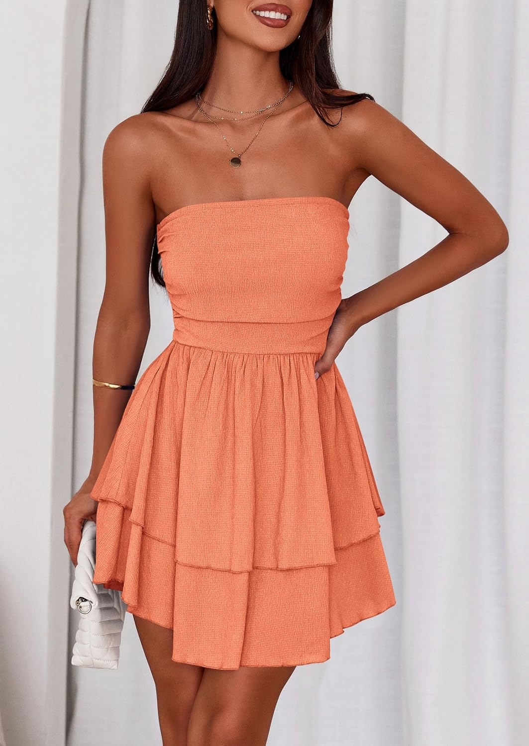 image:imagePRETTYGARDEN Womens Summer Strapless Flowy Mini DressesOrange