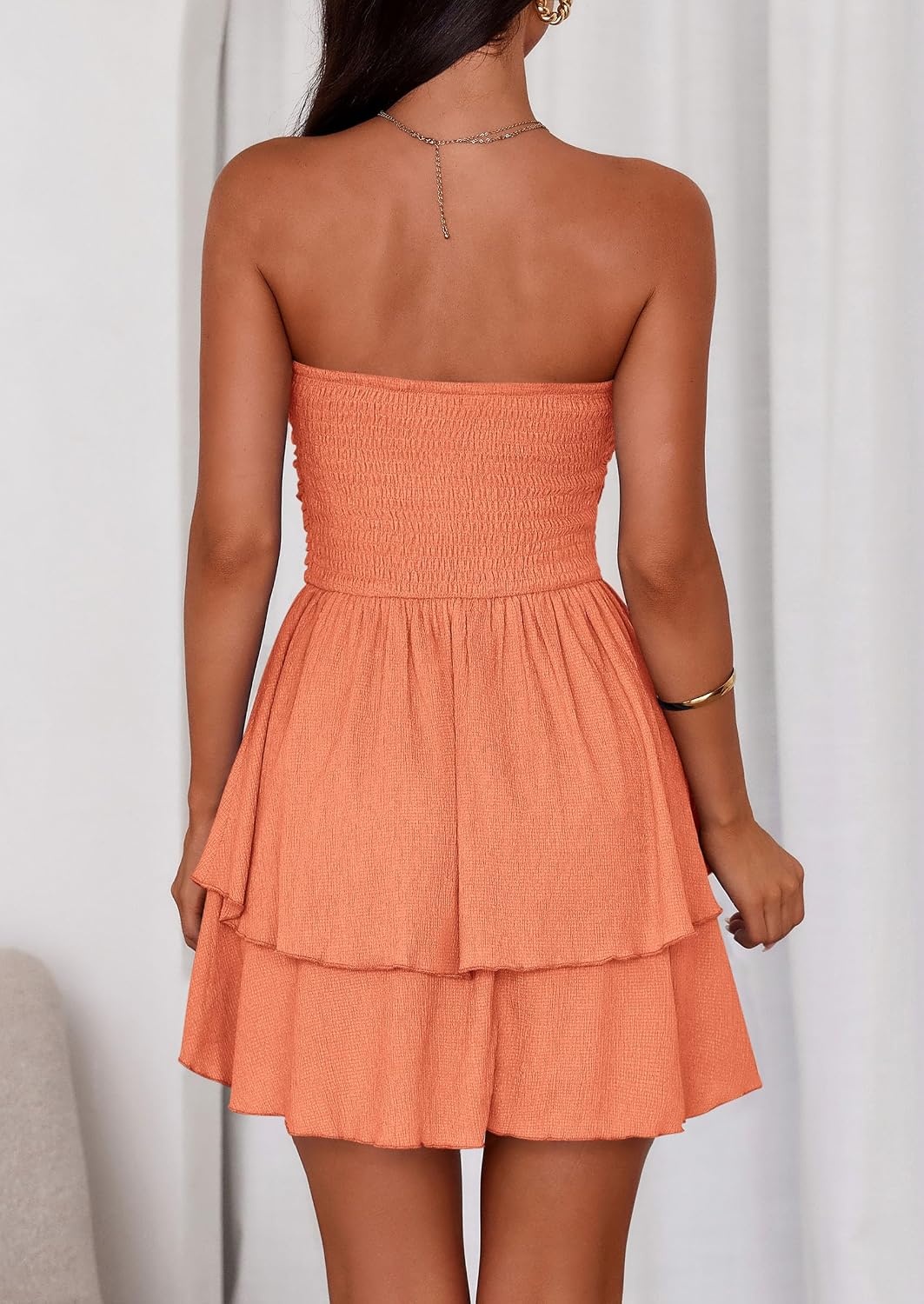 image:imagePRETTYGARDEN Womens Summer Strapless Flowy Mini DressesOrange