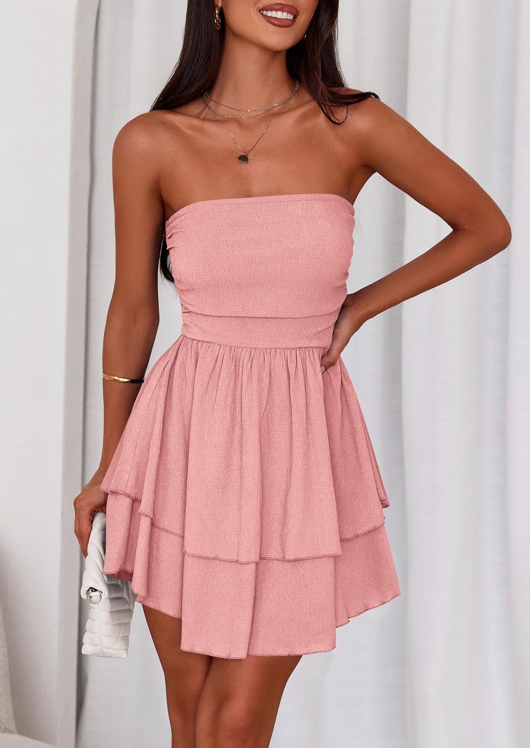 image:imagePRETTYGARDEN Womens Summer Strapless Flowy Mini DressesPink