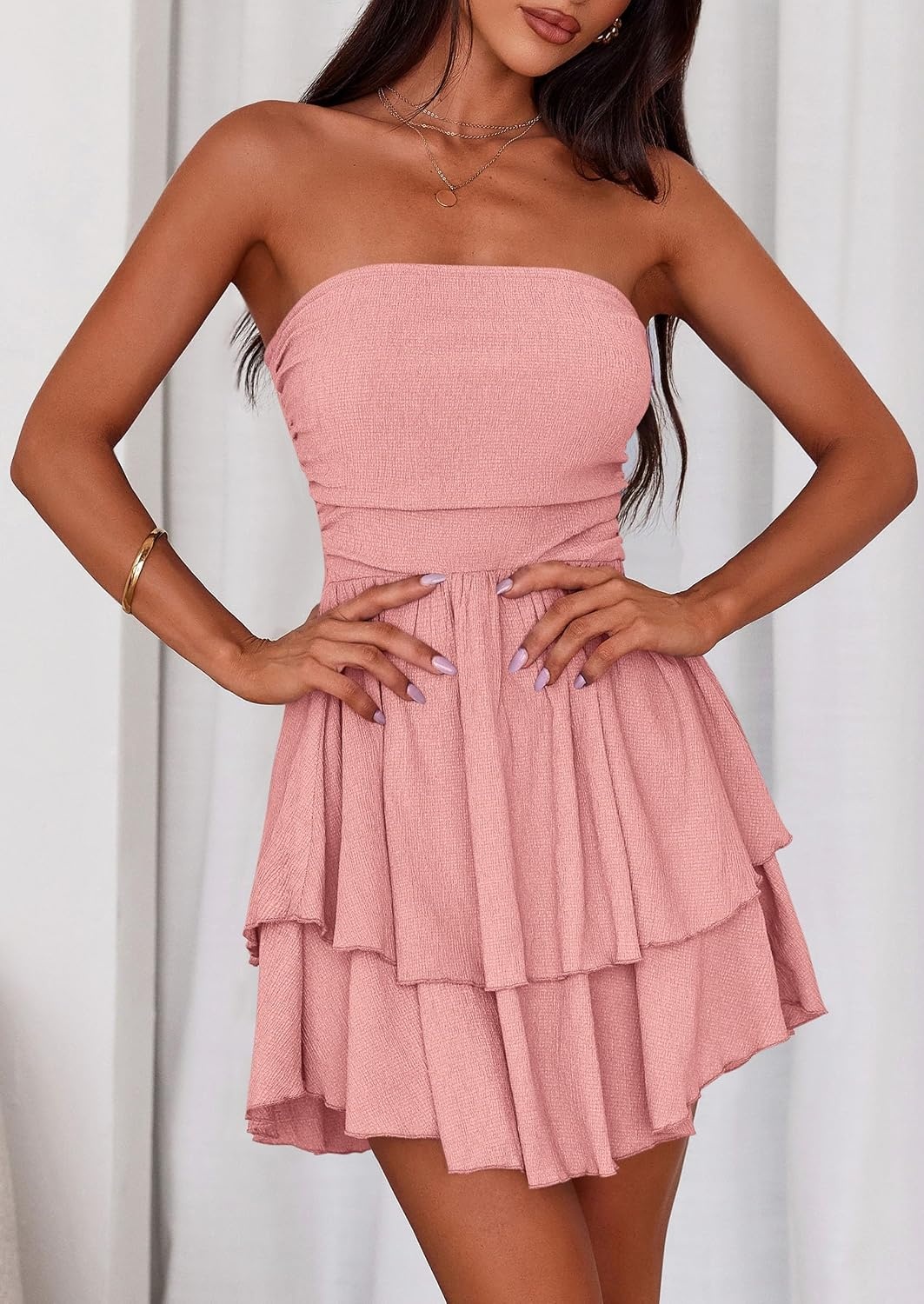 image:imagePRETTYGARDEN Womens Summer Strapless Flowy Mini DressesPink