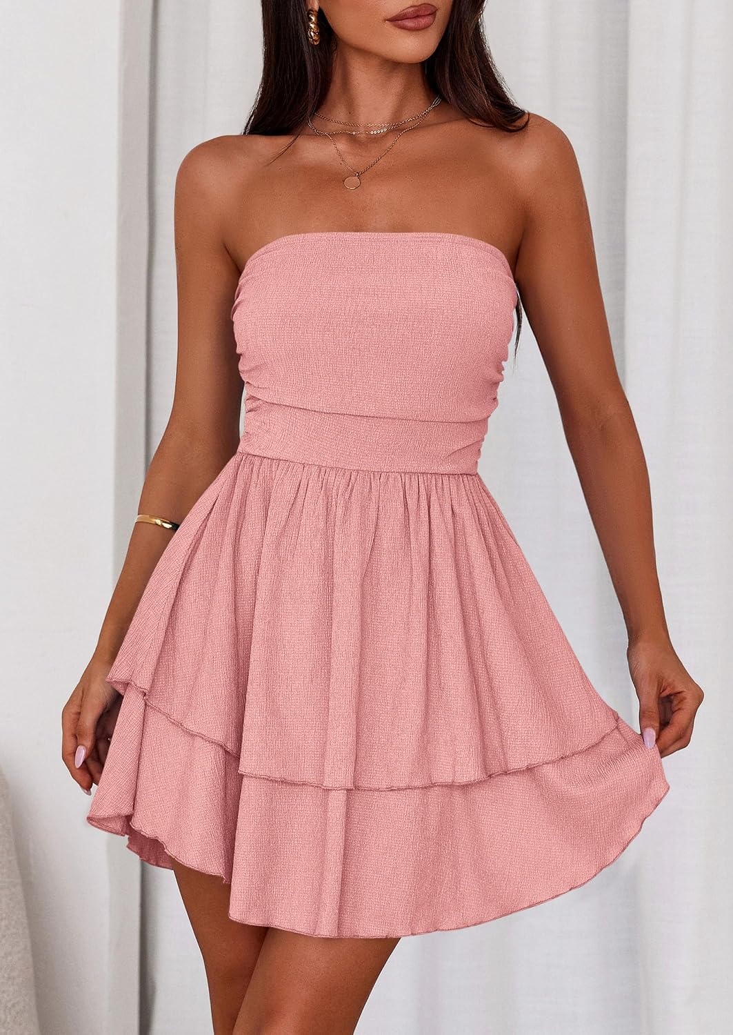 image:imagePRETTYGARDEN Womens Summer Strapless Flowy Mini DressesPink