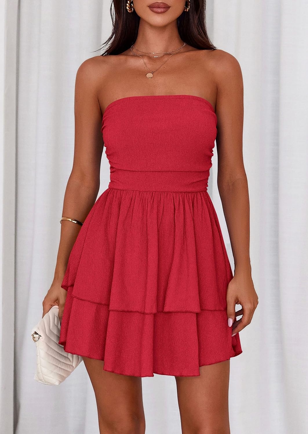 image:imagePRETTYGARDEN Womens Summer Strapless Flowy Mini DressesRed