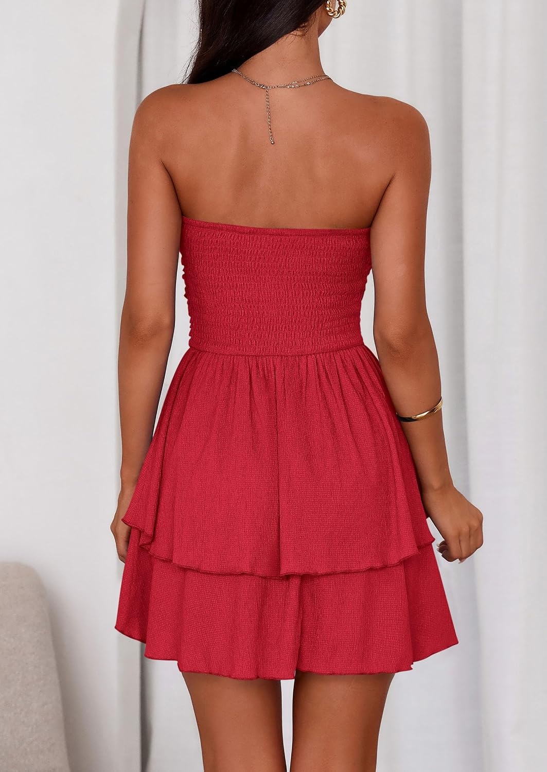 image:imagePRETTYGARDEN Womens Summer Strapless Flowy Mini DressesRed