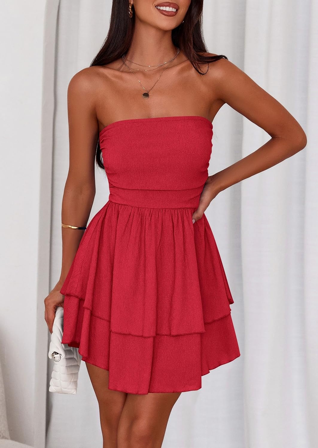image:imagePRETTYGARDEN Womens Summer Strapless Flowy Mini DressesRed