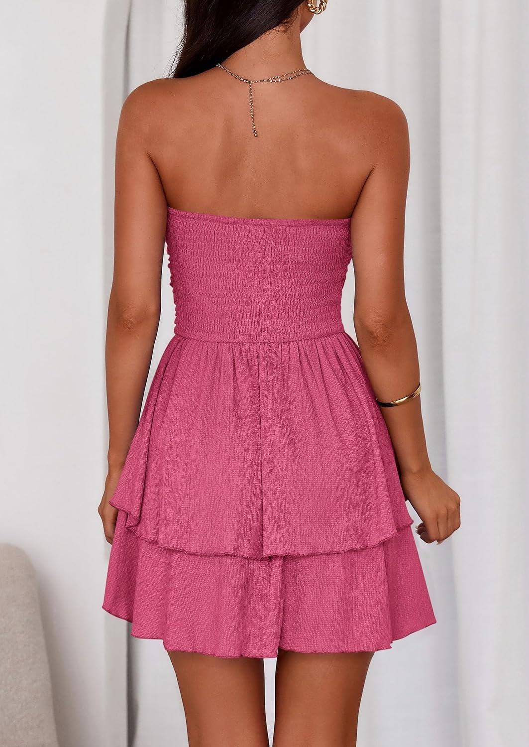 image:imagePRETTYGARDEN Womens Summer Strapless Flowy Mini DressesRose Red