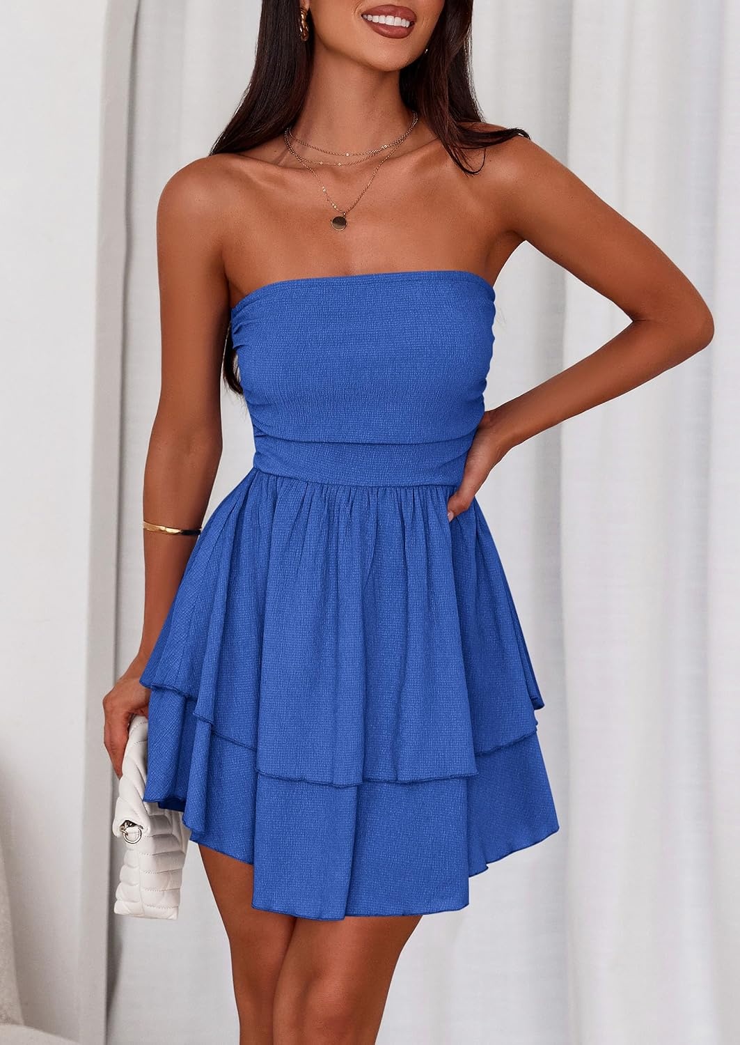 image:imagePRETTYGARDEN Womens Summer Strapless Flowy Mini DressesRoyal Blue