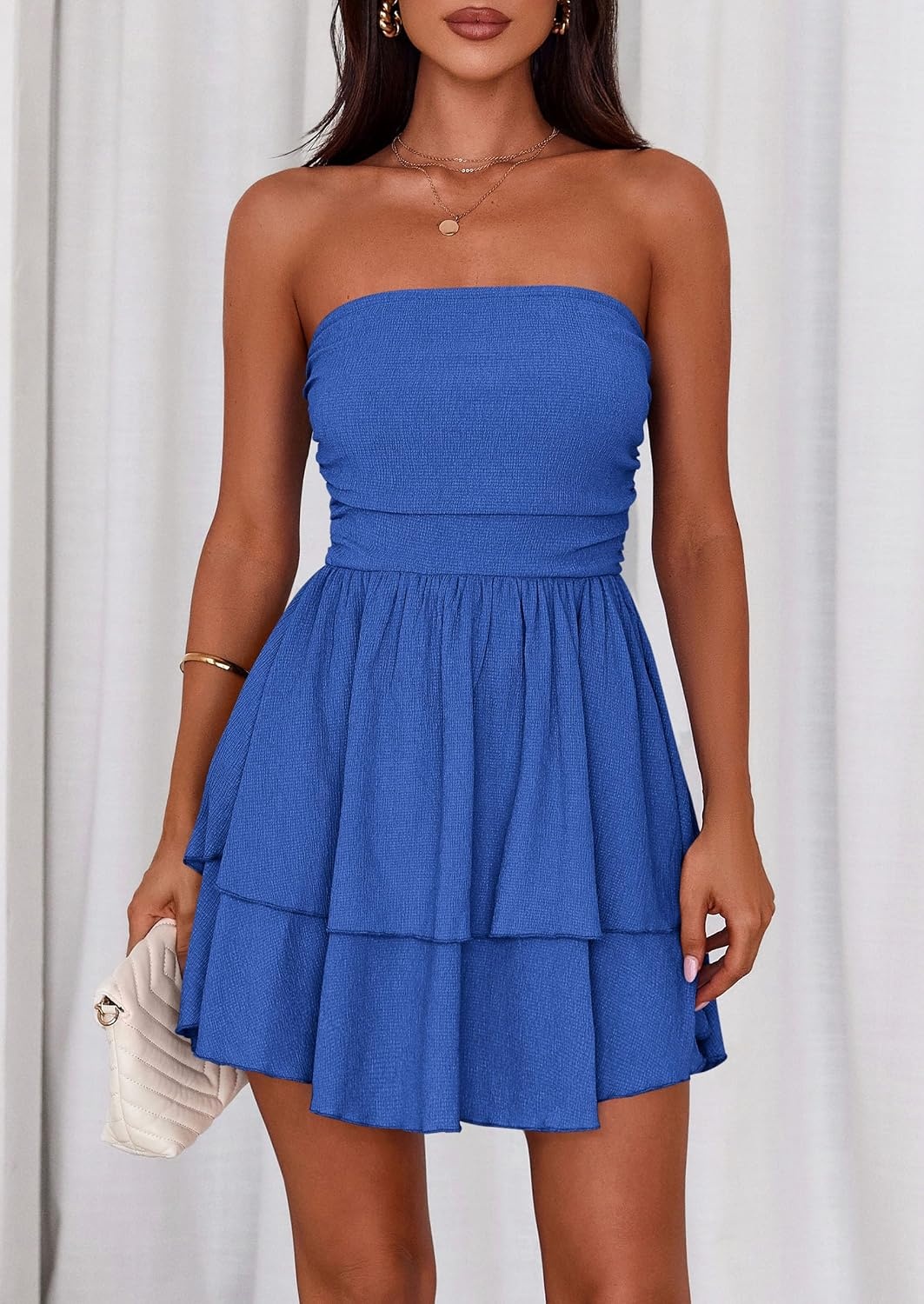 image:imagePRETTYGARDEN Womens Summer Strapless Flowy Mini DressesRoyal Blue