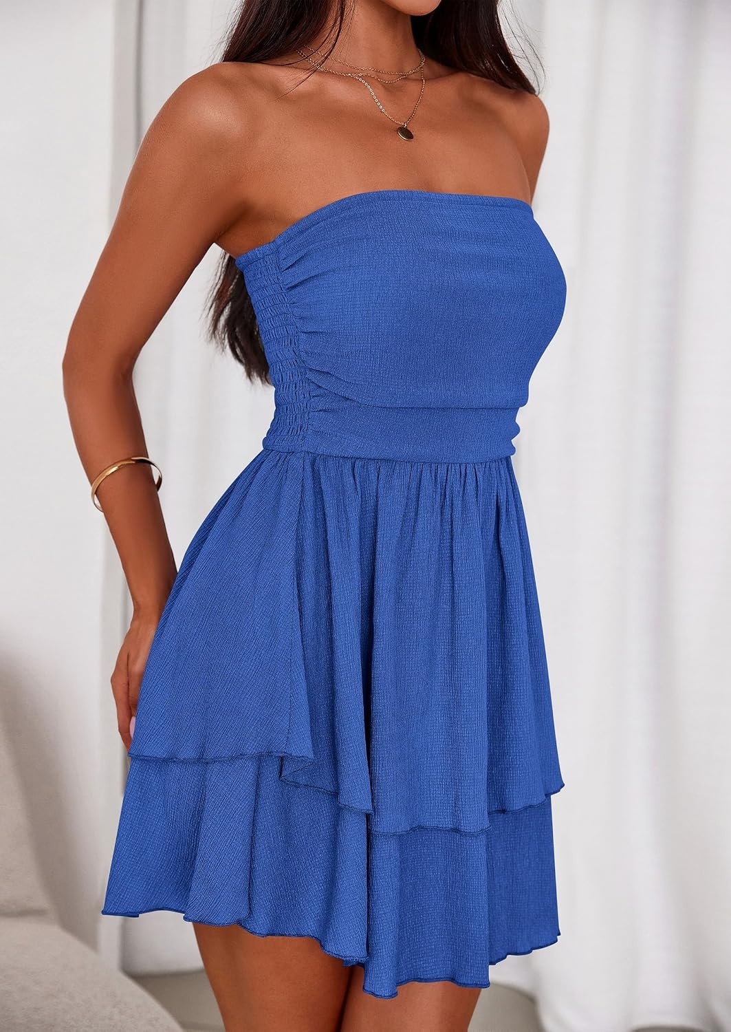 image:imagePRETTYGARDEN Womens Summer Strapless Flowy Mini DressesRoyal Blue