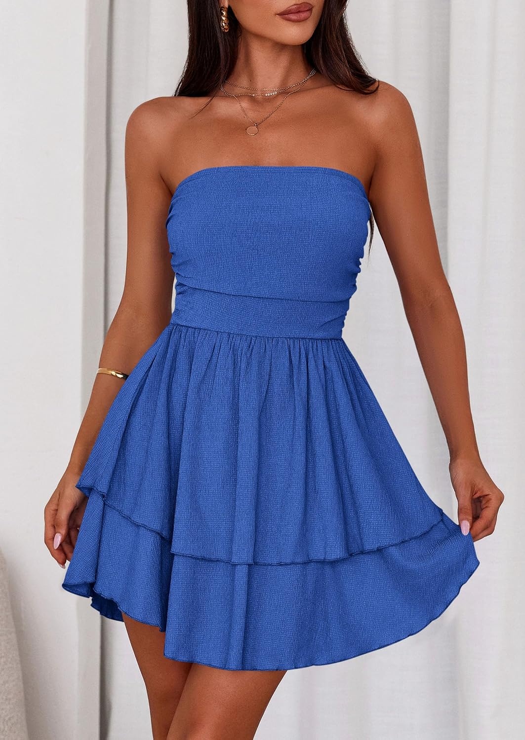 image:imagePRETTYGARDEN Womens Summer Strapless Flowy Mini DressesRoyal Blue