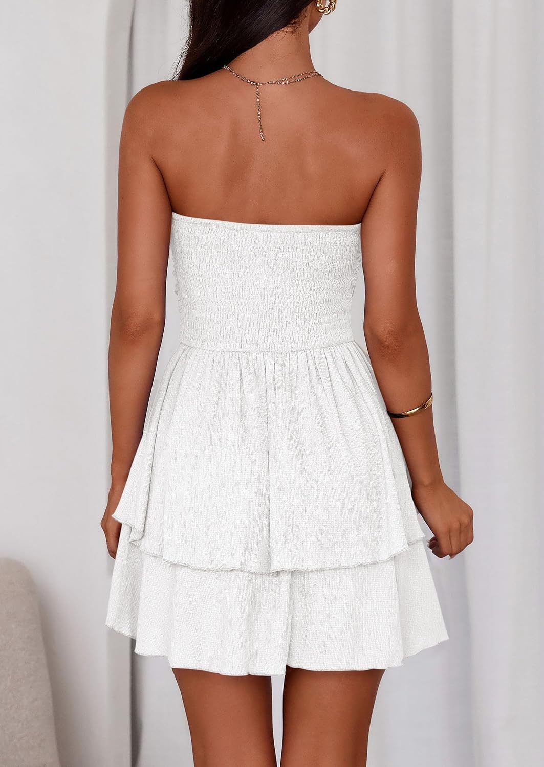 image:imagePRETTYGARDEN Womens Summer Strapless Flowy Mini DressesWhite