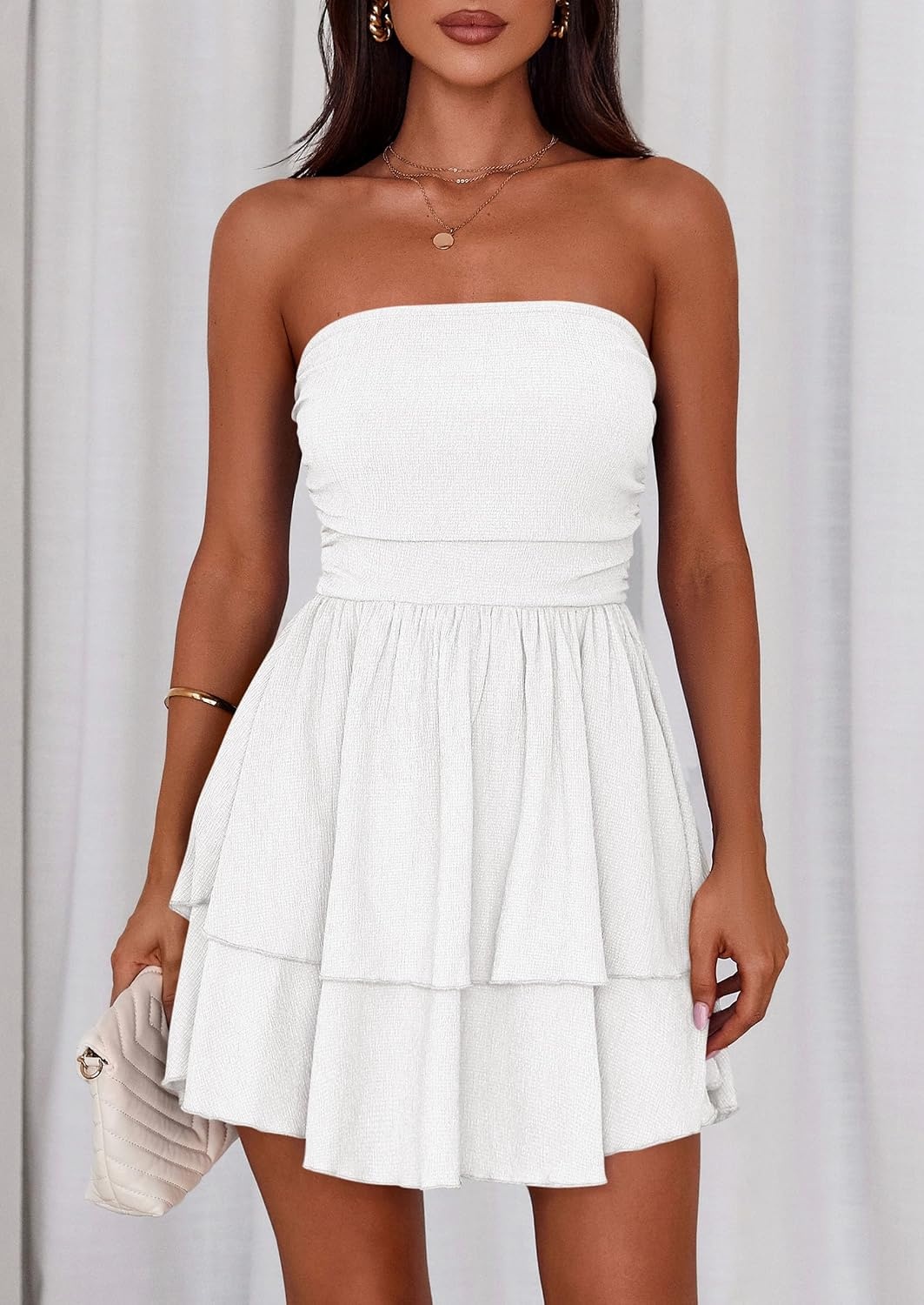 image:imagePRETTYGARDEN Womens Summer Strapless Flowy Mini DressesWhite