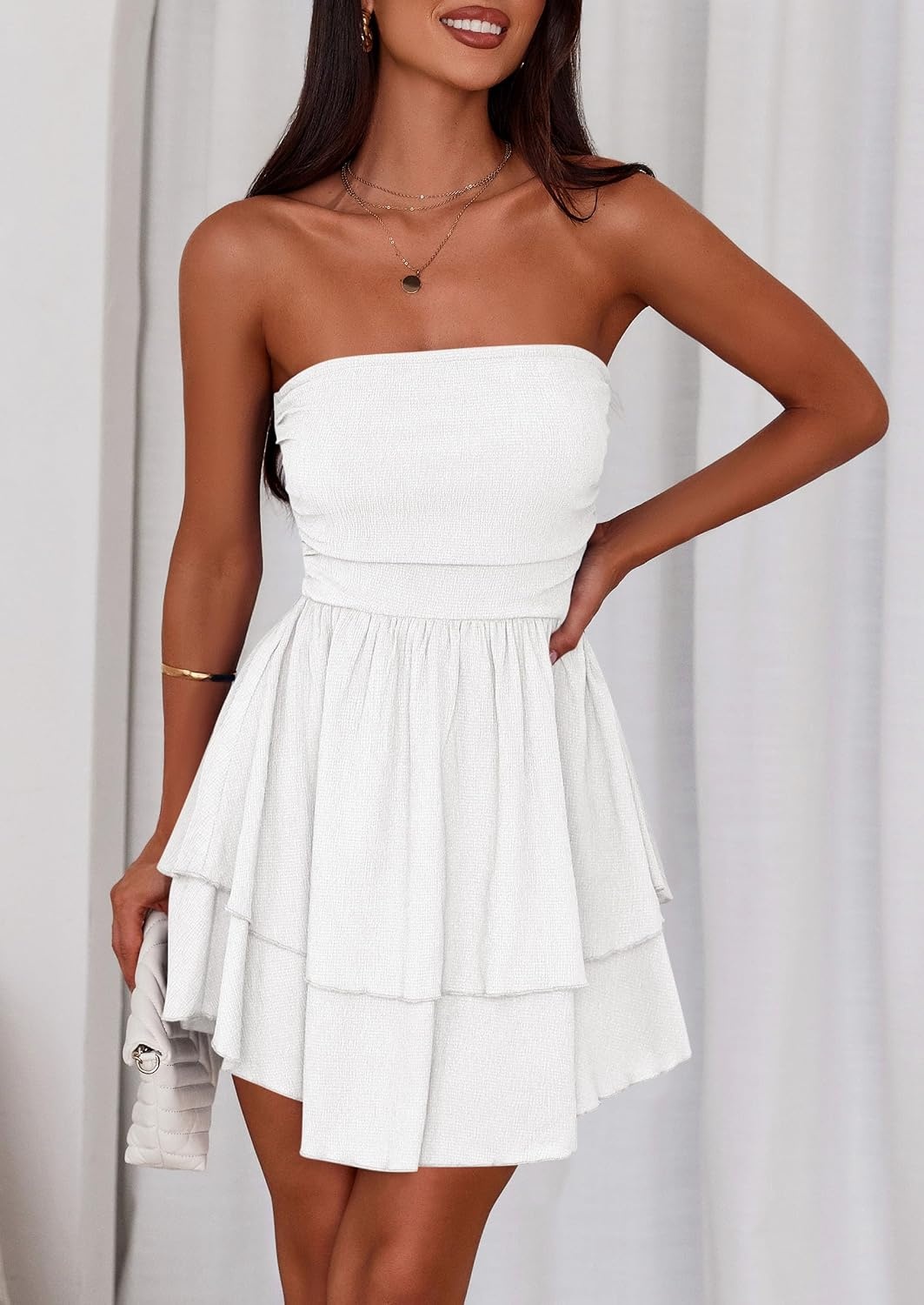 image:imagePRETTYGARDEN Womens Summer Strapless Flowy Mini DressesWhite