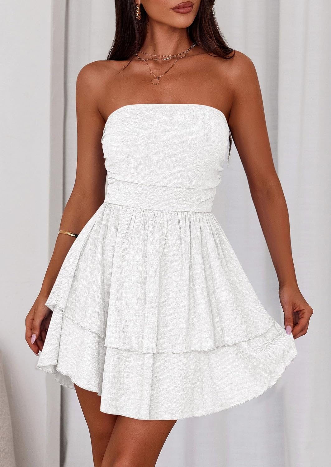 image:imagePRETTYGARDEN Womens Summer Strapless Flowy Mini DressesWhite