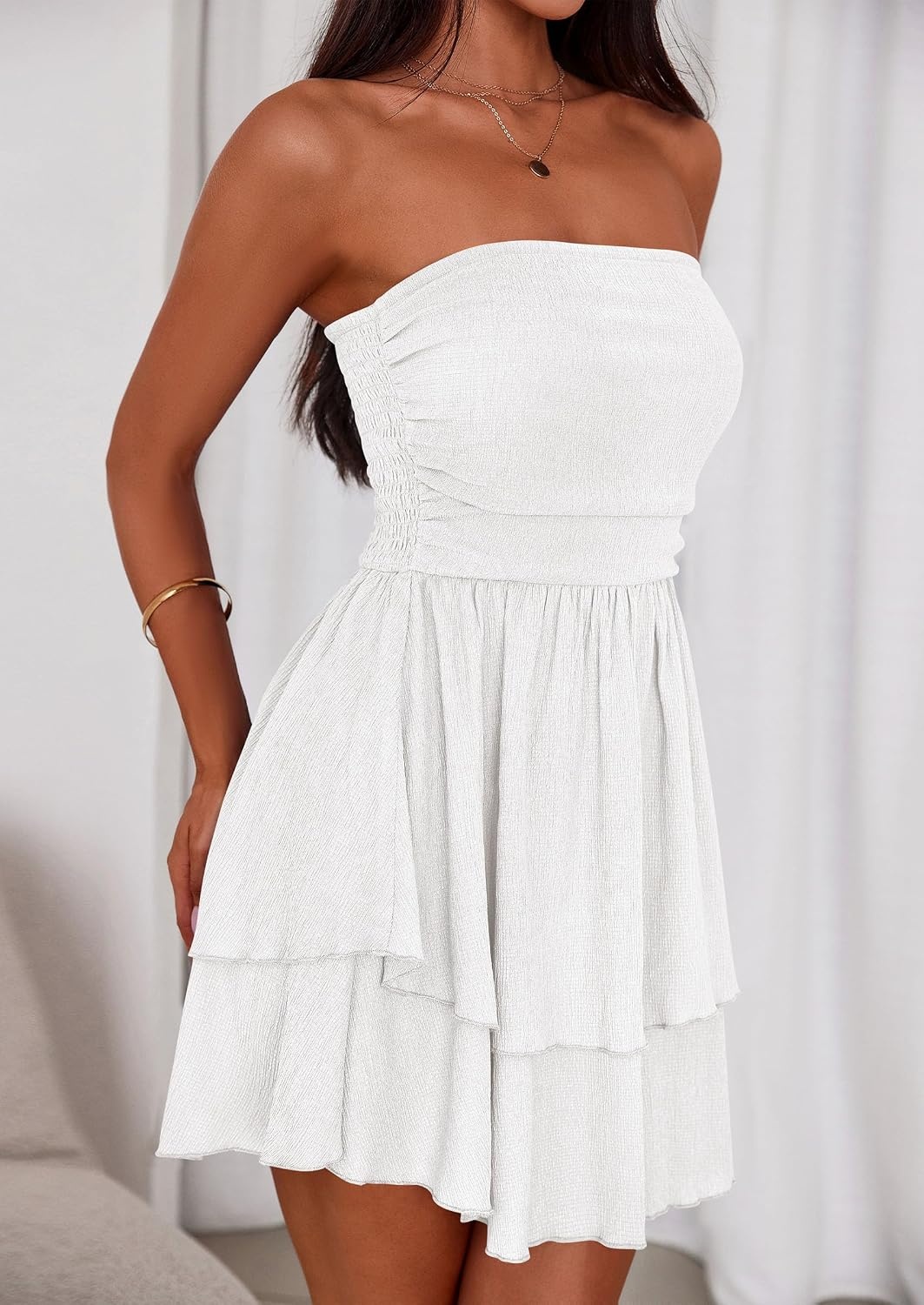 image:imagePRETTYGARDEN Womens Summer Strapless Flowy Mini DressesWhite