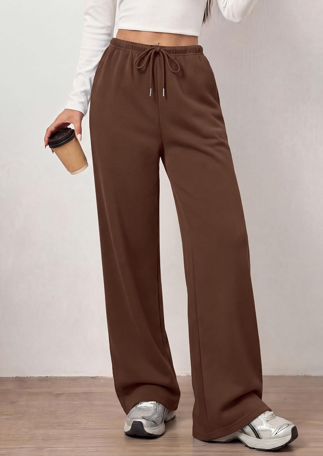 image:imagePRETTYGARDEN Womens Wide Leg Sweatpants Fleece Lounge PantsBrown