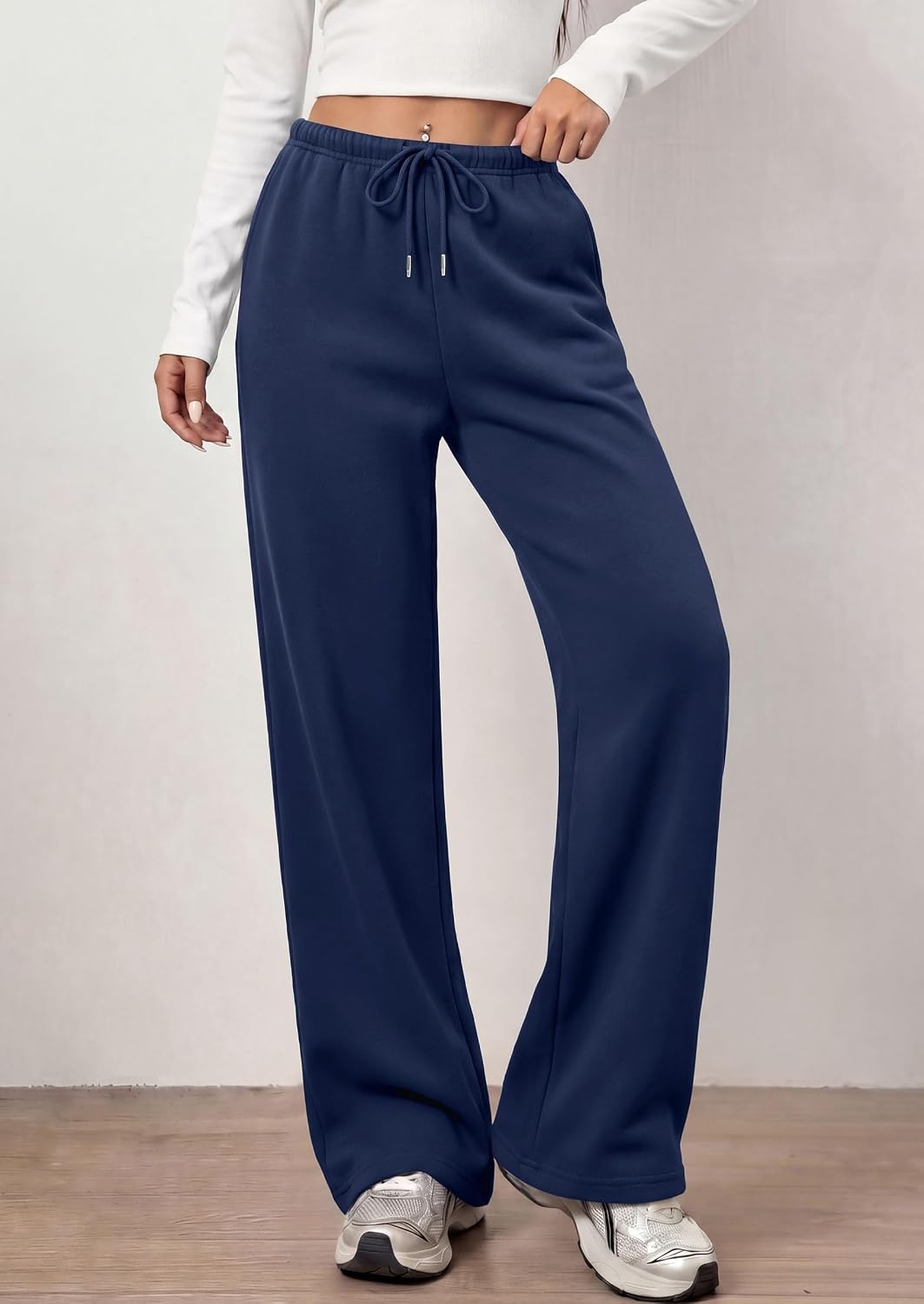 image:imagePRETTYGARDEN Womens Wide Leg Sweatpants Fleece Lounge PantsNavy Blue