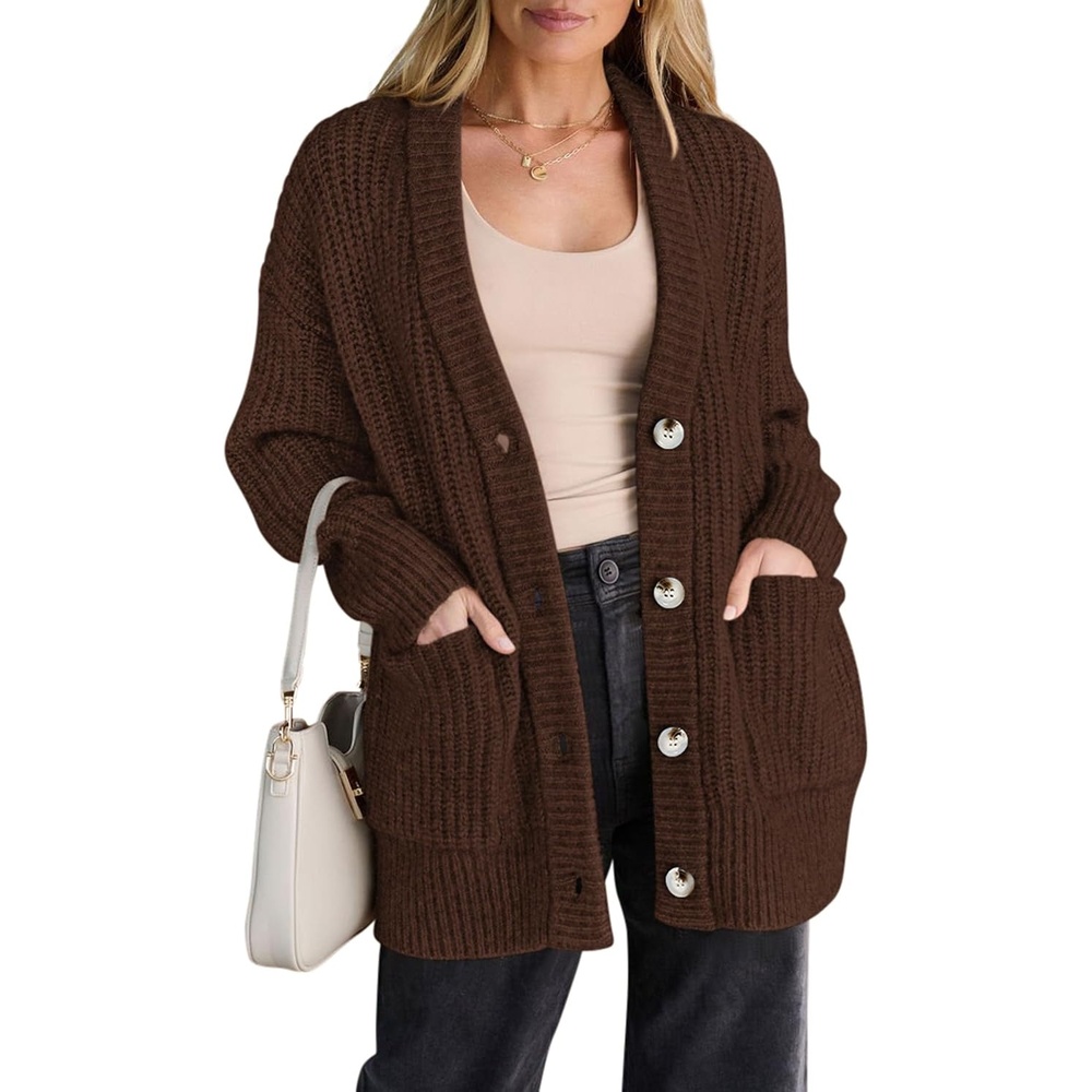 image:imagePRETTYGARDEN Oversized Cardigan Sweaters for Women Button UpBrown