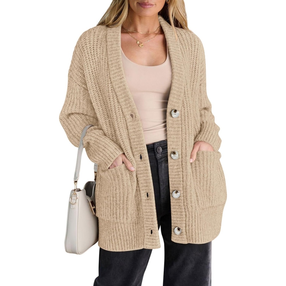 image:imagePRETTYGARDEN Oversized Cardigan Sweaters for Women Button UpKhaki