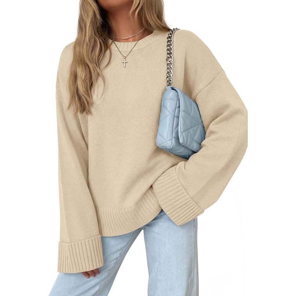 image:imagePRETTYGARDEN Oversized Sweater Womens Ribbed Knit TopBeige