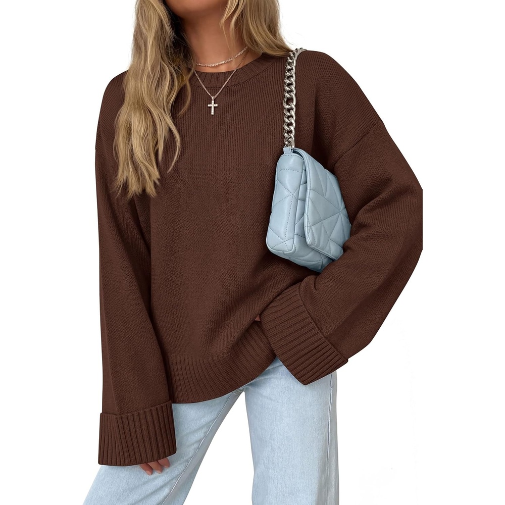 image:imagePRETTYGARDEN Oversized Sweater Womens Ribbed Knit TopBrown