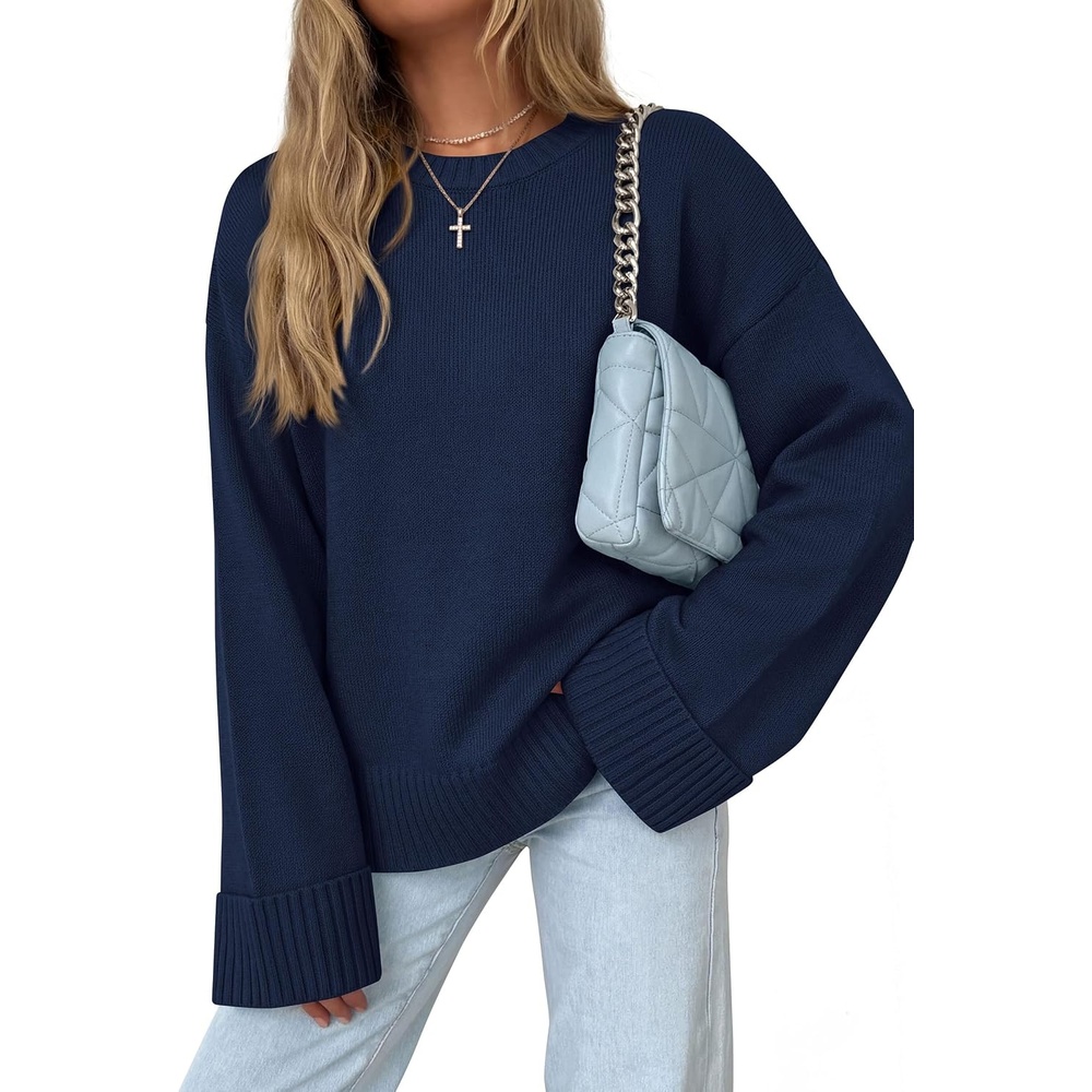 image:imagePRETTYGARDEN Oversized Sweater Womens Ribbed Knit TopNavy Blue