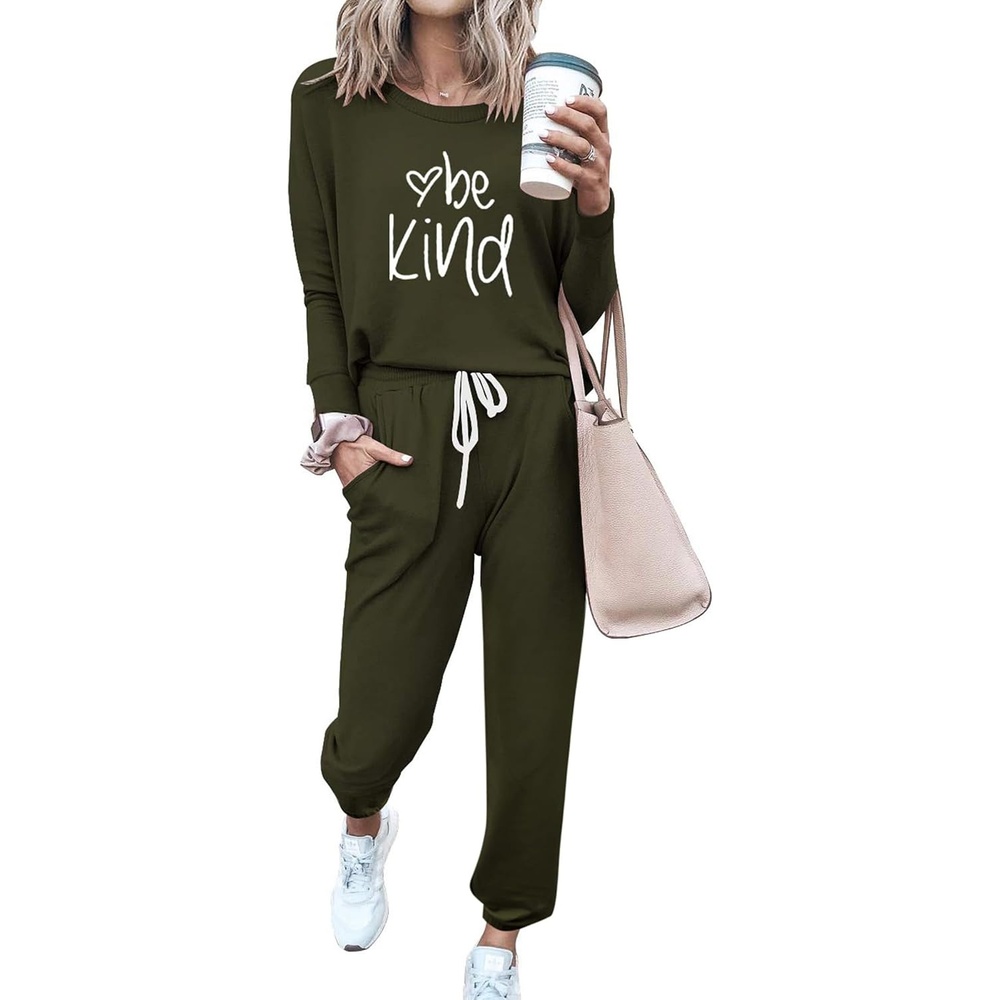 image:imagePRETTYGARDEN Travel Outfit Women 2 Piece Lounge SetsPatternedarmy Green