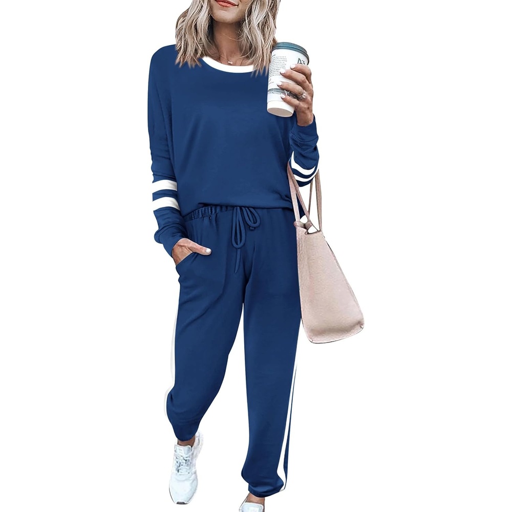 image:imagePRETTYGARDEN Travel Outfit Women 2 Piece Lounge SetsStriped Dark Blue