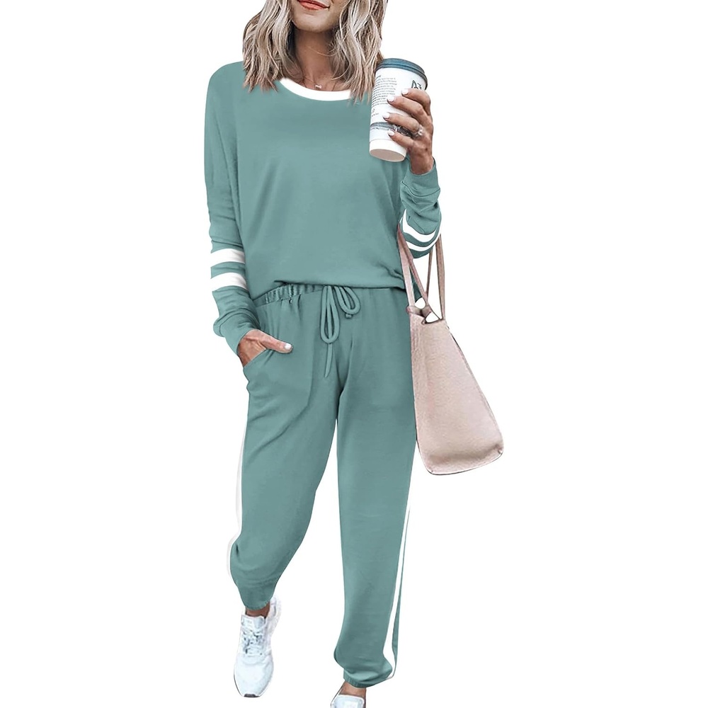 image:imagePRETTYGARDEN Travel Outfit Women 2 Piece Lounge SetsStriped Fruit Green