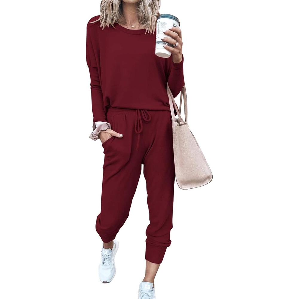 image:imagePRETTYGARDEN Travel Outfit Women 2 Piece Lounge SetsWine Red