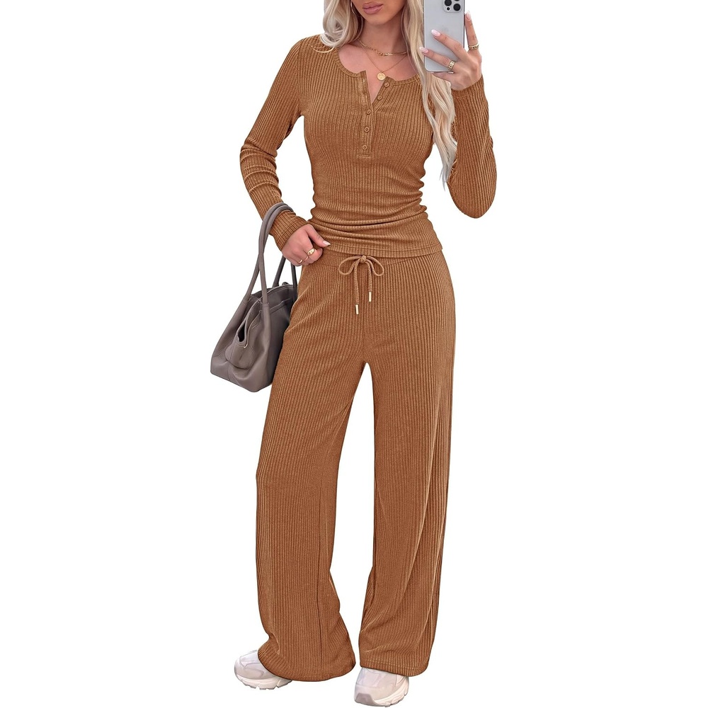 image:imagePRETTYGARDEN Two Piece Lounge Sets for Women Fall FashionKhaki