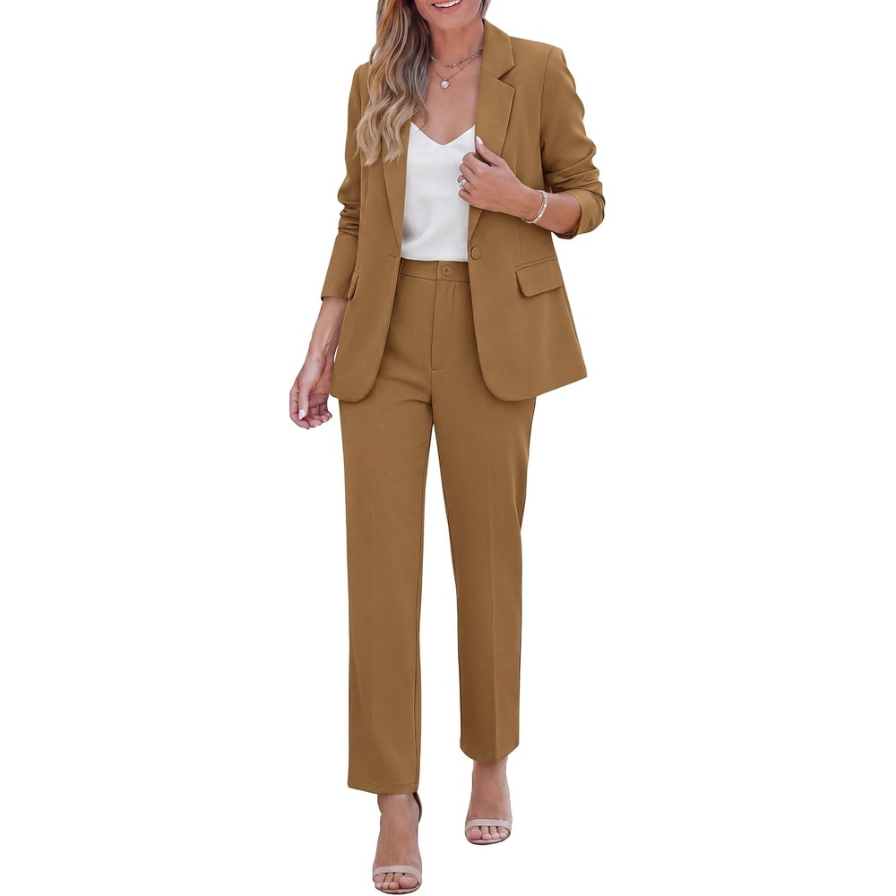 image:imagePRETTYGARDEN Two Piece Sets for Women Dressy Pant SuitsLight Brown