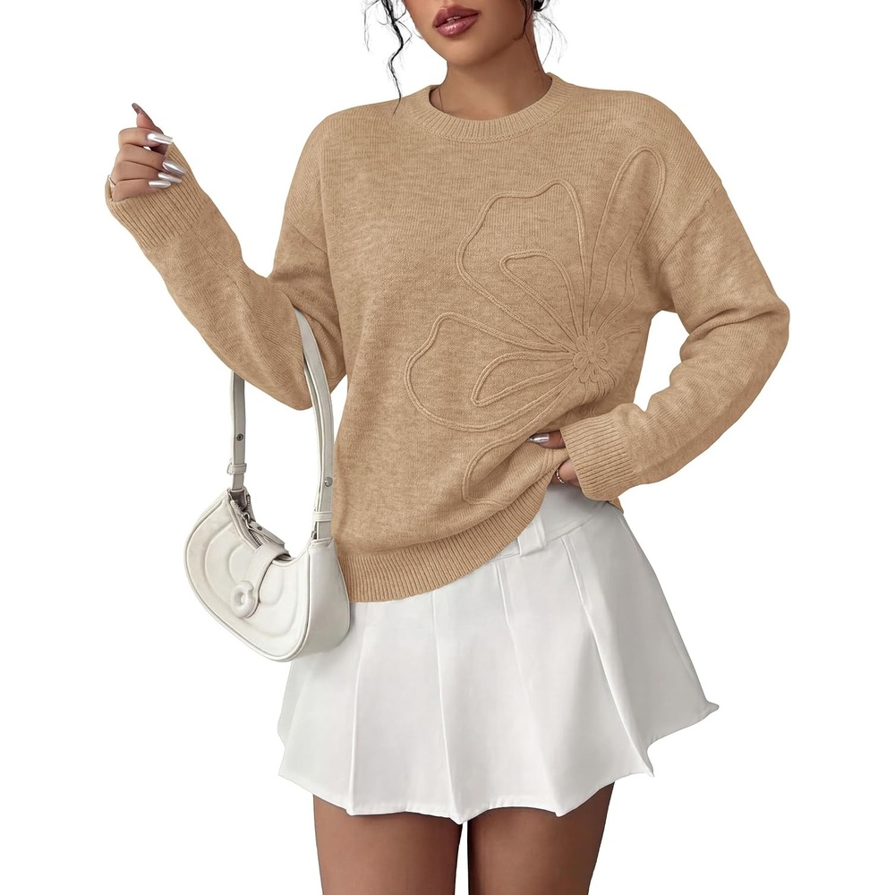image:imagePRETTYGARDEN Women Fall Sweaters Trendy Floral Knit PulloverKhaki