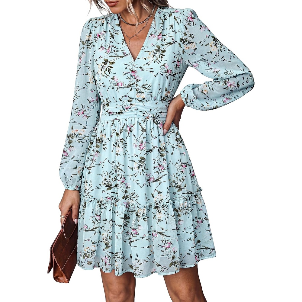 image:imagePRETTYGARDEN Women Floral Long Sleeve Mini DressLight Blue Pink Floral