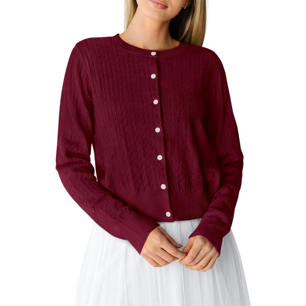 image:imagePRETTYGARDEN Women Lightweight Button Up Cardigan SweatersBurgundy