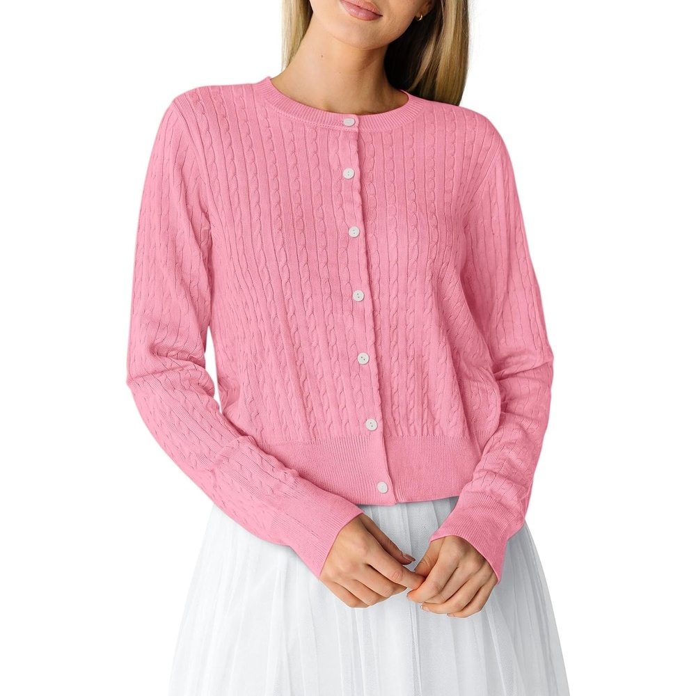 image:imagePRETTYGARDEN Women Lightweight Button Up Cardigan SweatersPink
