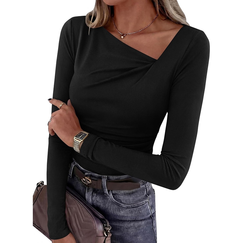 image:imagePRETTYGARDEN Women Long Sleeve Shirts Asymmetrical Y2K TopsBlack