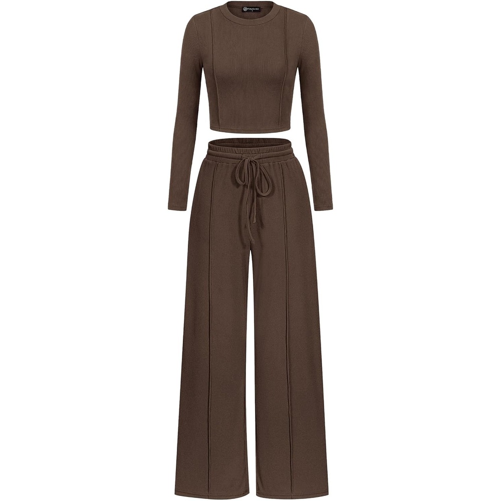 image:imagePRETTYGARDEN Womens 2 Piece Sets Long Sleeve OutfitsBrown