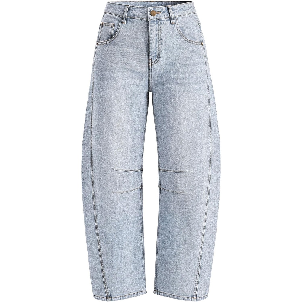 image:imagePRETTYGARDEN Womens Barrel Baggy Jeans High Waisted PantsLight Blue