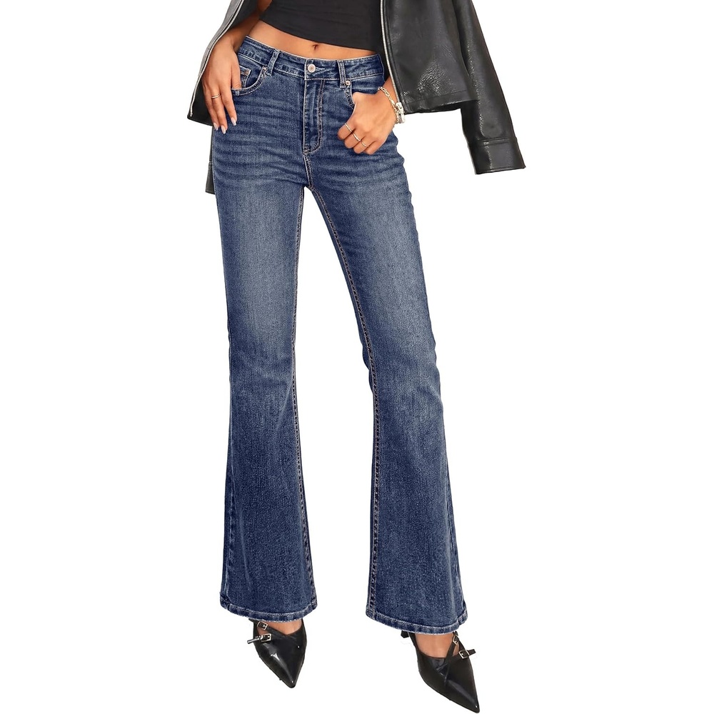 image:imagePRETTYGARDEN Womens Bootcut Denim Jeans Wide Leg PantsNavy Blue
