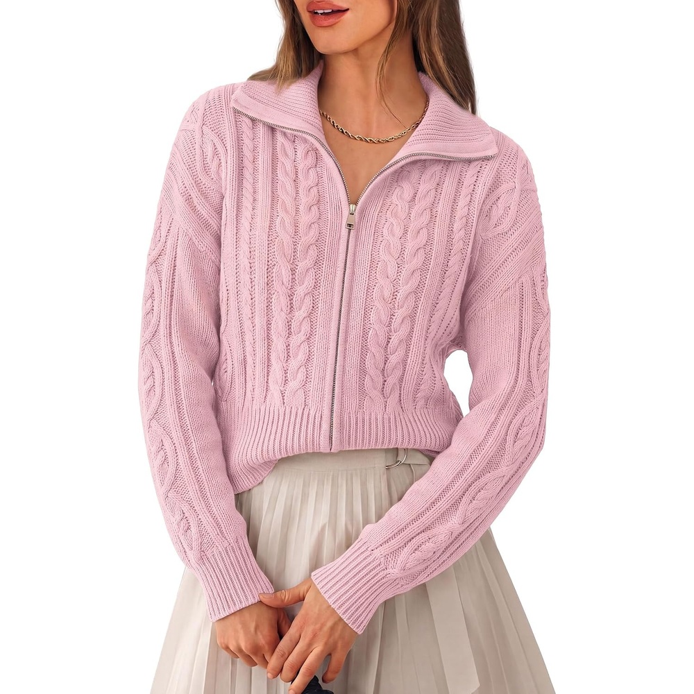 image:imagePRETTYGARDEN Womens Cable Knit Cropped Cardigan SweatersPink