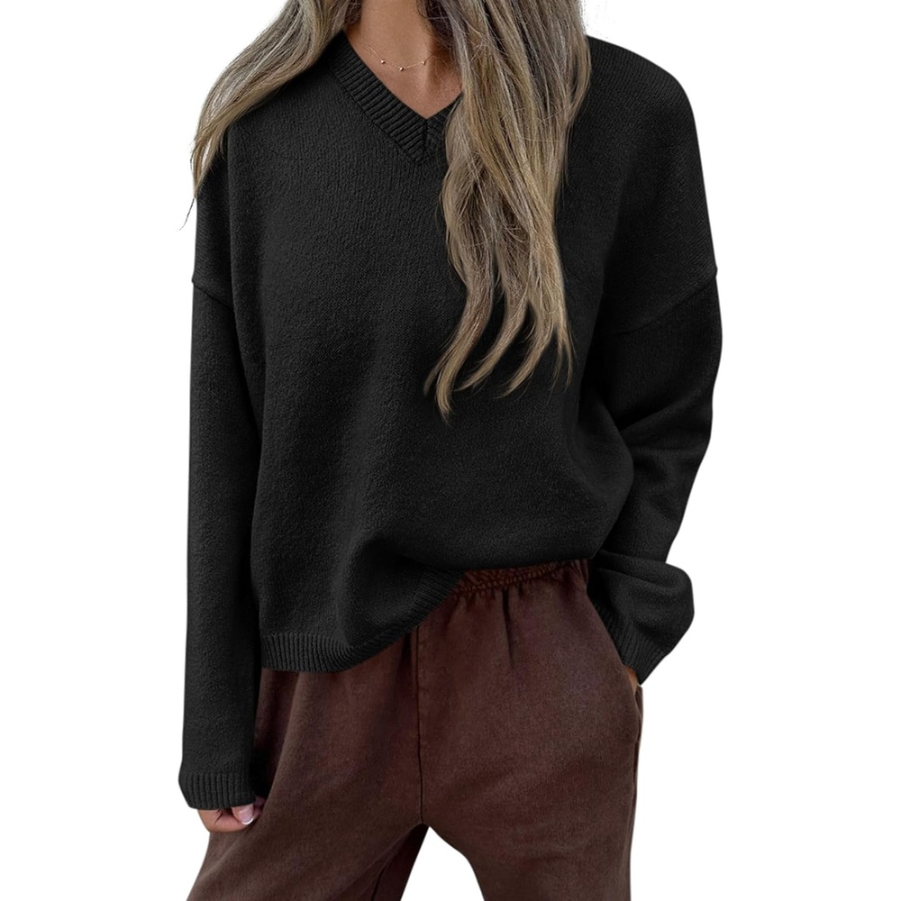 image:imagePRETTYGARDEN Womens Cozy Sweaters Fall Fashion V Neck TopsBlack