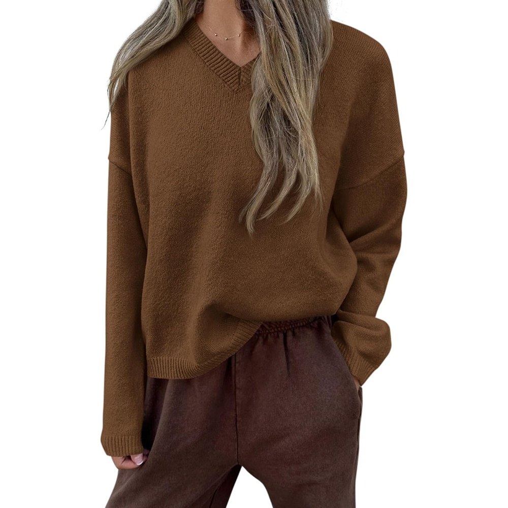 image:imagePRETTYGARDEN Womens Cozy Sweaters Fall Fashion V Neck TopsBrown
