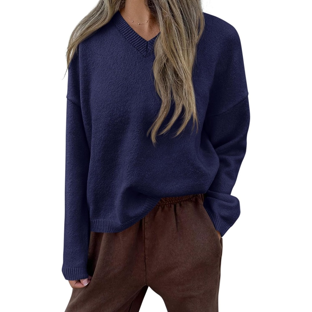image:imagePRETTYGARDEN Womens Cozy Sweaters Fall Fashion V Neck TopsNavy Blue