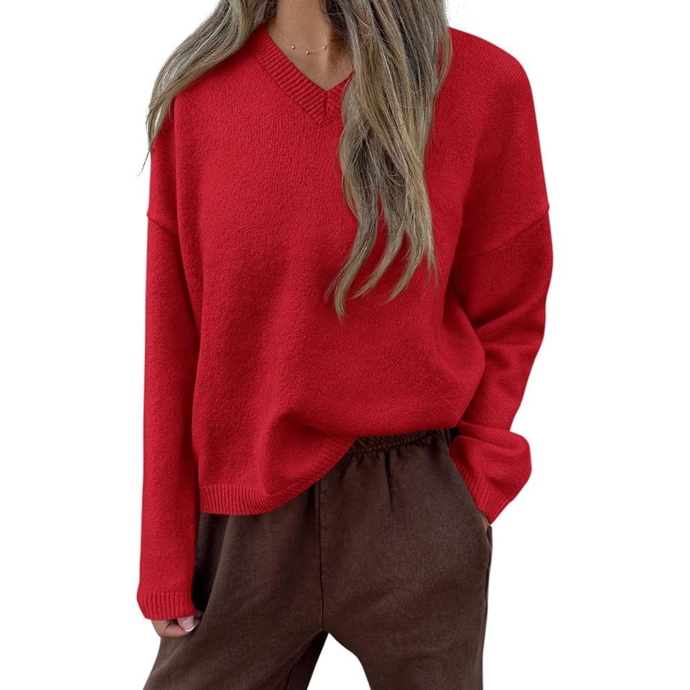 image:imagePRETTYGARDEN Womens Cozy Sweaters Fall Fashion V Neck TopsRed