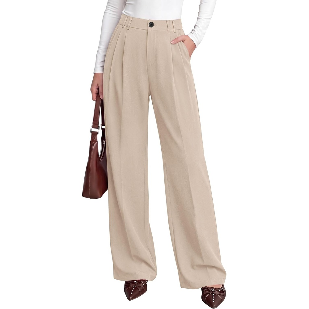 image:imagePRETTYGARDEN Womens Dress Pants Wide Leg Flowy TrousersBeige
