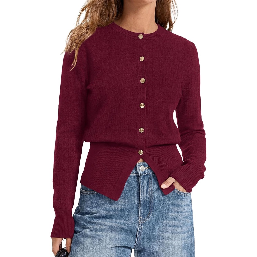 image:imagePRETTYGARDEN Womens Early Fall Fashion Knit Cardigan SweatersBurgundy