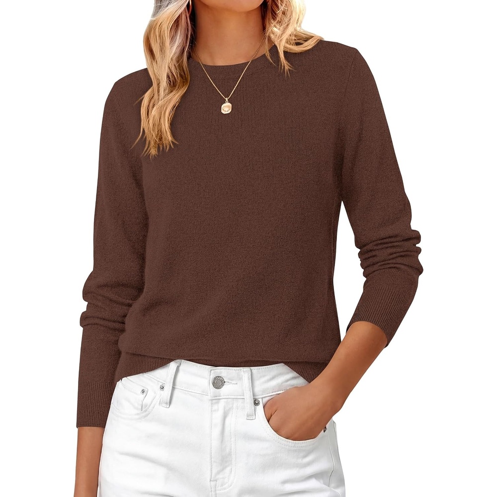 image:imagePRETTYGARDEN Womens Fall Basic Long Sleeve SweaterLight Brown