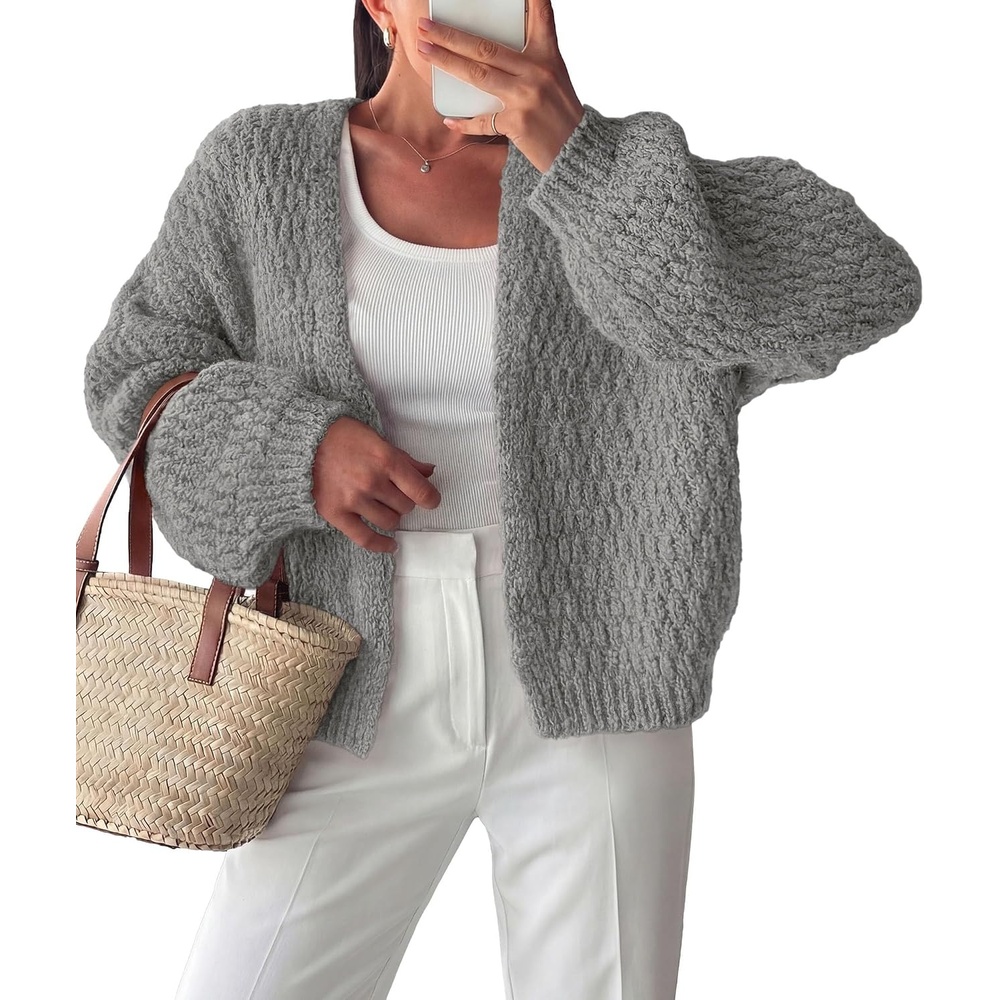 image:imagePRETTYGARDEN Womens Fall Cardigan Open Front Chunky SweatersGrey