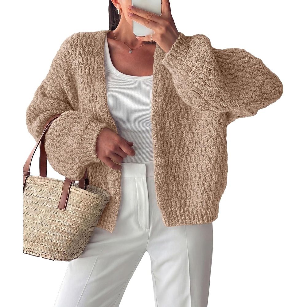 image:imagePRETTYGARDEN Womens Fall Cardigan Open Front Chunky SweatersKhaki