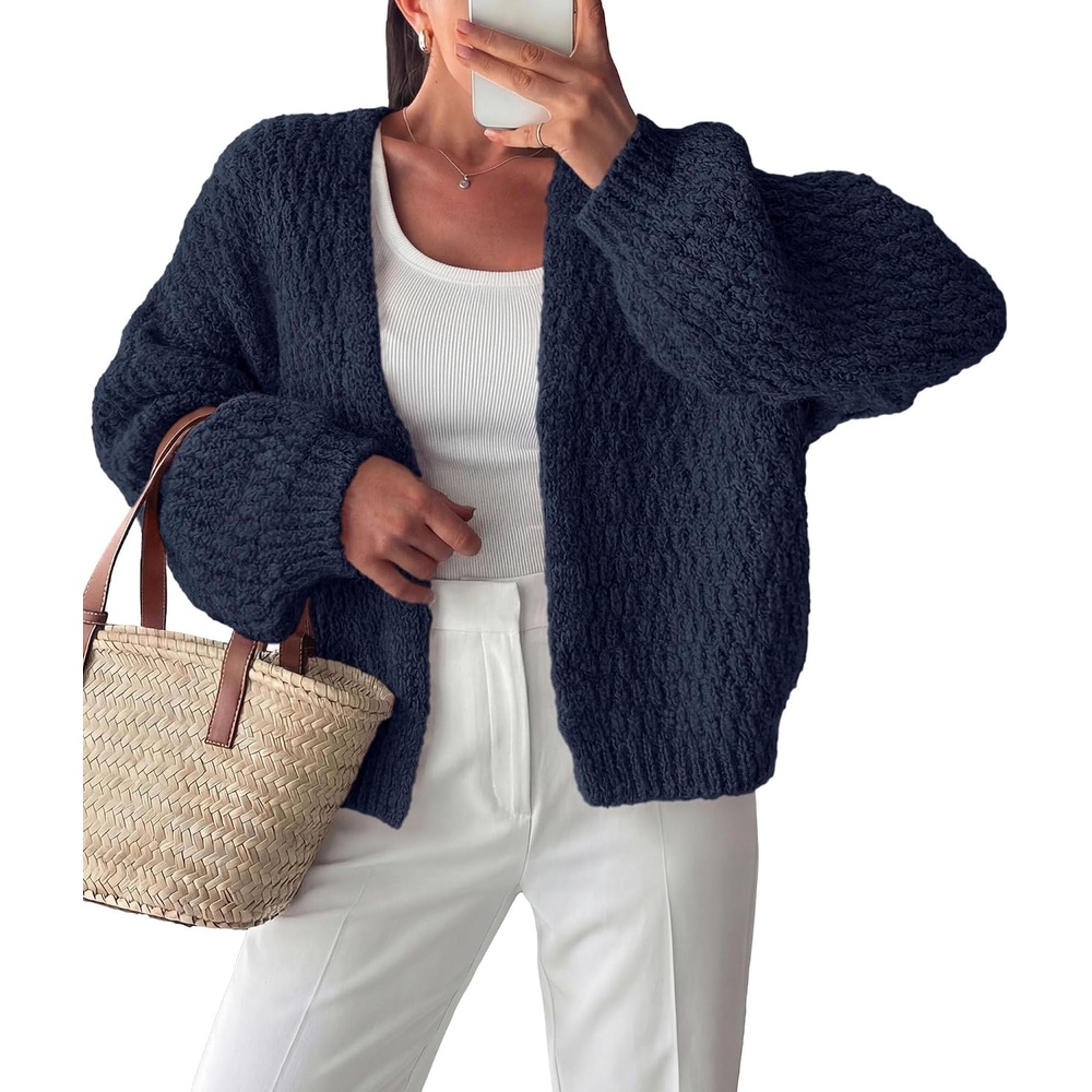 image:imagePRETTYGARDEN Womens Fall Cardigan Open Front Chunky SweatersNavy Blue